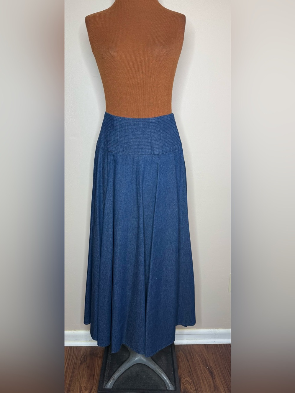 Robellas Vintage Indigo Denim A-Line Midi Skirt Size 7/8